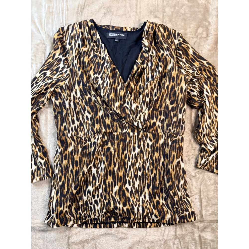 Y2K Jones New York Womens Leopard Print Top Brown Small IndieSleeze Boho Classy